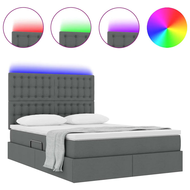 Bed with LED Strip Lights Dark Grey 152 x 203 cm Fabric