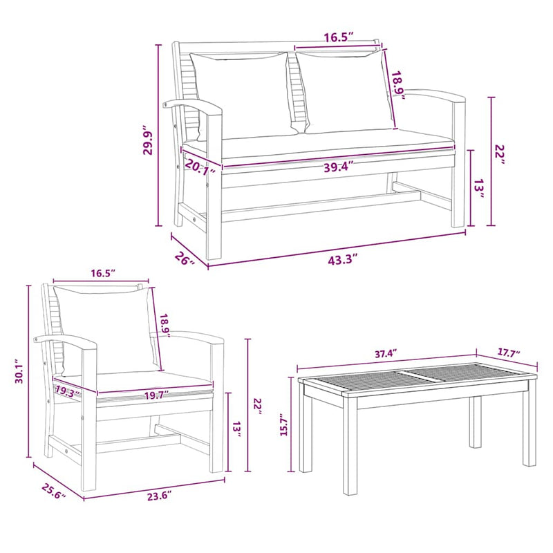 vidaXL Garden Sofa Set 4 pcs Natural Solid Teak Wood