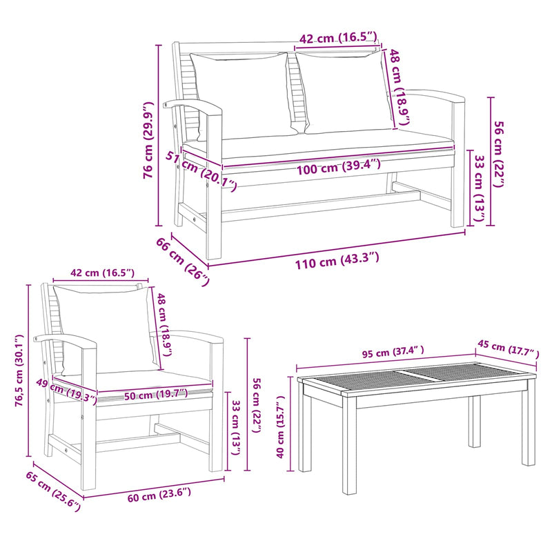 vidaXL Garden Sofa Set 4 pcs Natural Solid Teak Wood