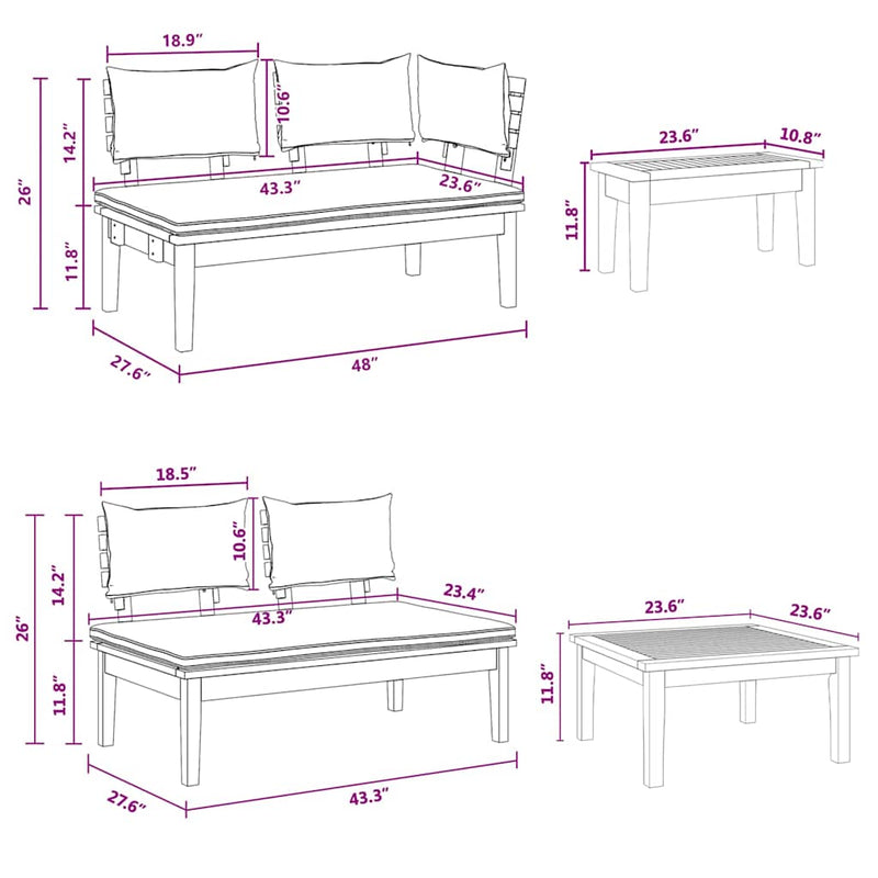 vidaXL Garden Bench Set with Cushion with Storage 4 pcs Brown and Grey