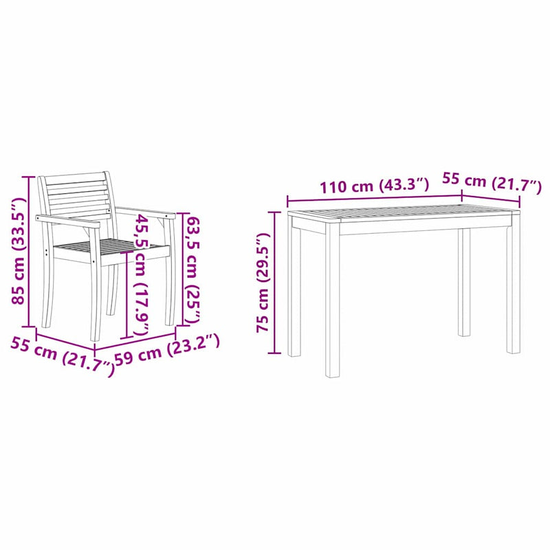 vidaXL Garden Dining Set 3 pcs Brown Solid Acacia Wood