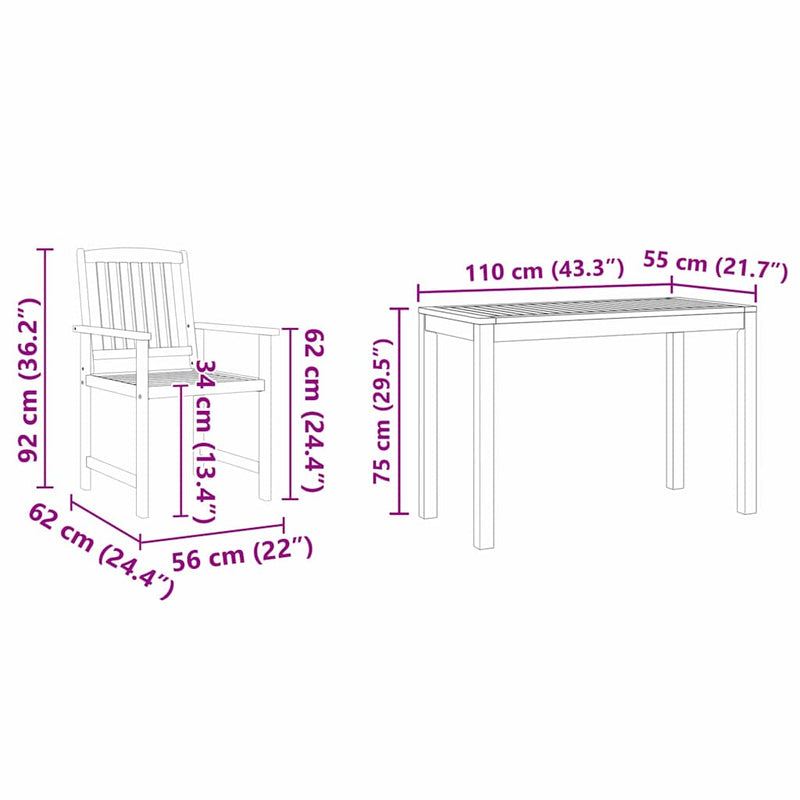 vidaXL Garden Dining Set 3 pcs Brown Solid Acacia Wood