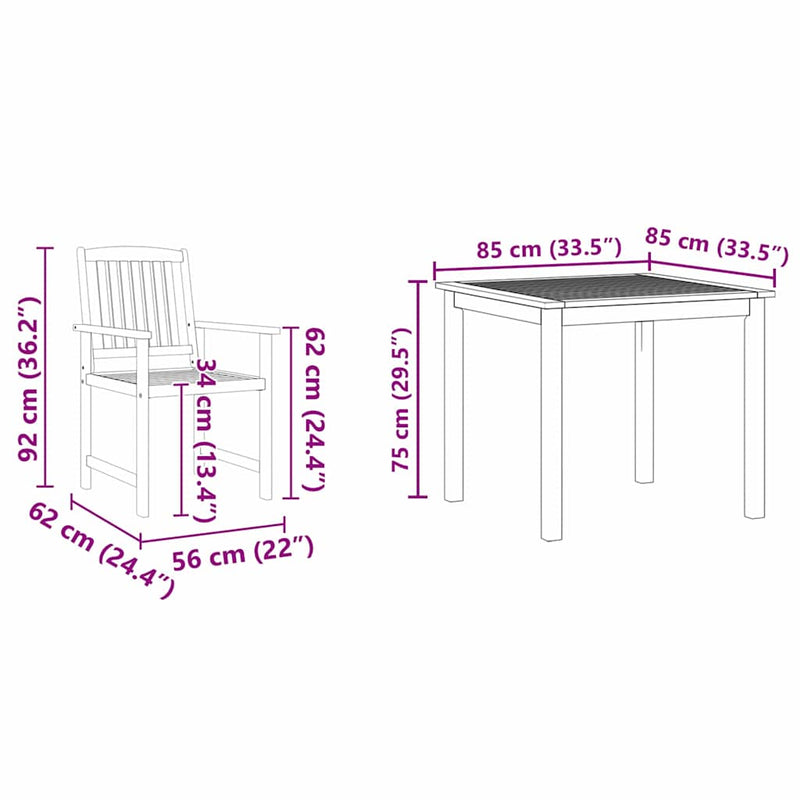 vidaXL Garden Dining Set 3 pcs Brown Solid Acacia Wood