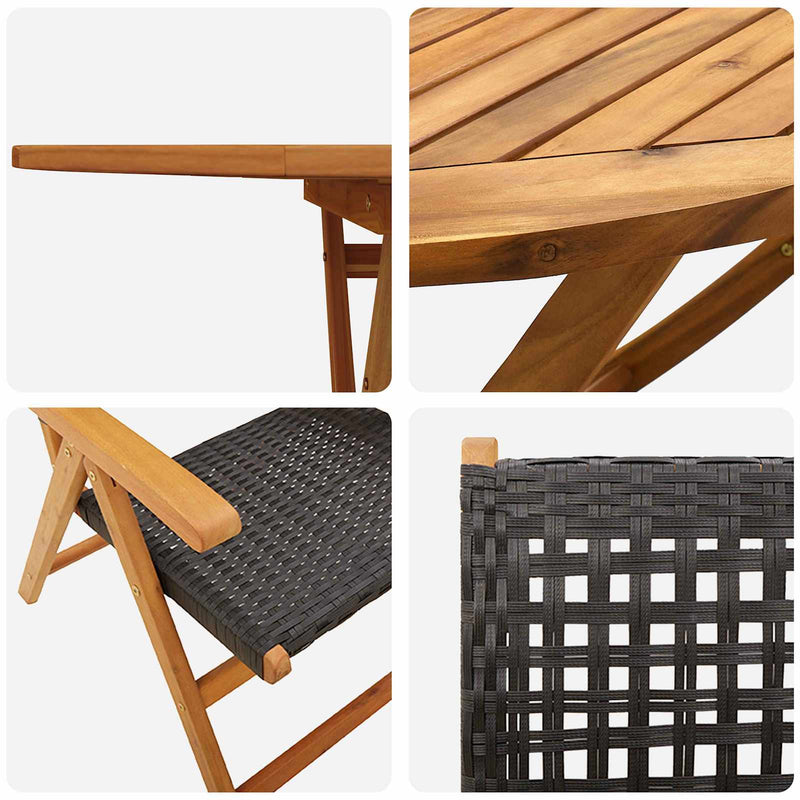 vidaXL Garden Dining Set Folding 5 pcs Black Solid Acacia Wood