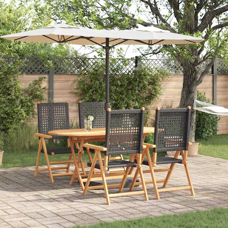 vidaXL Garden Dining Set 5 pcs Black Solid acacia wood and poly rattan