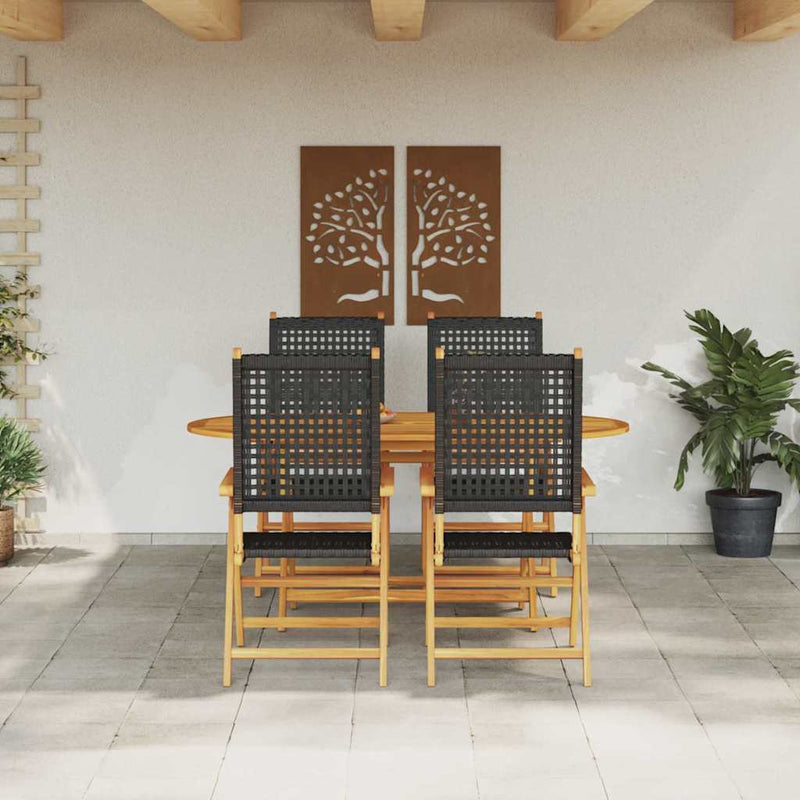vidaXL Garden Dining Set Folding 5 pcs Black Solid Acacia Wood