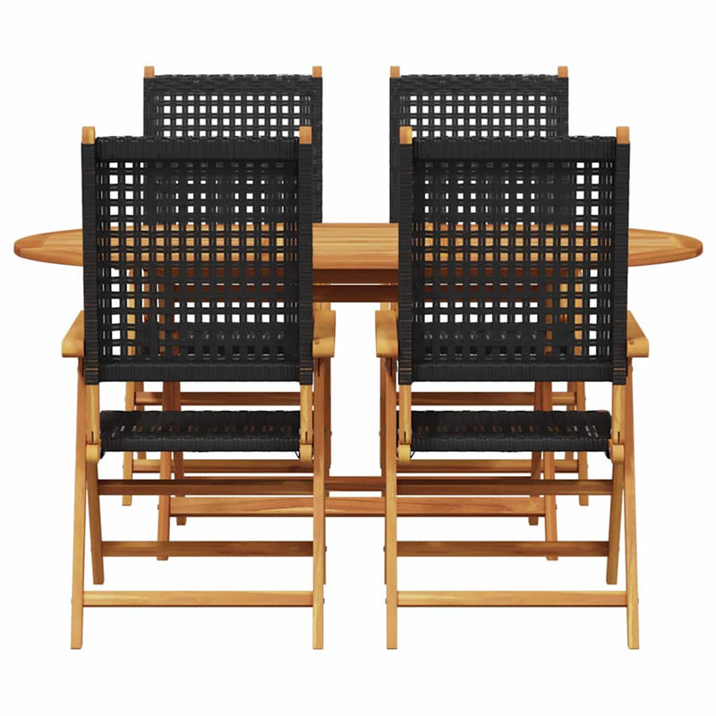 vidaXL Garden Dining Set 5 pcs Black Solid acacia wood and poly rattan