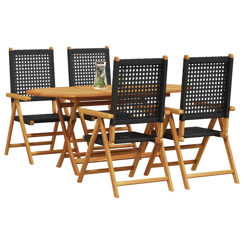 vidaXL Garden Dining Set 5 pcs Black Solid acacia wood and poly rattan