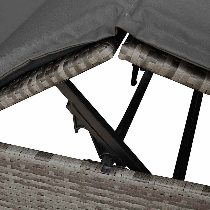 vidaXL Double Sun Lounger with Roof Grey 205 x 129 x 200 cm PE rattan
