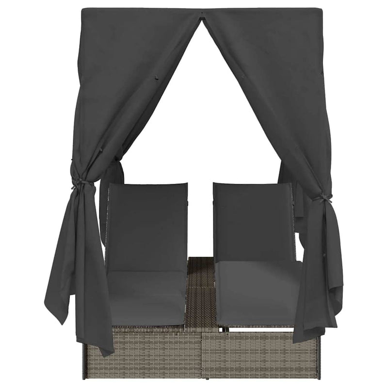 vidaXL Double Sun Lounger with Roof Grey 205 x 129 x 200 cm PE rattan