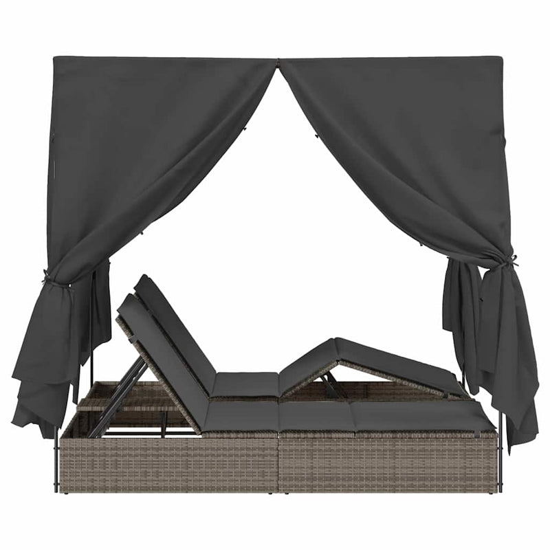 vidaXL Double Sun Lounger with Roof Grey 205 x 129 x 200 cm PE rattan