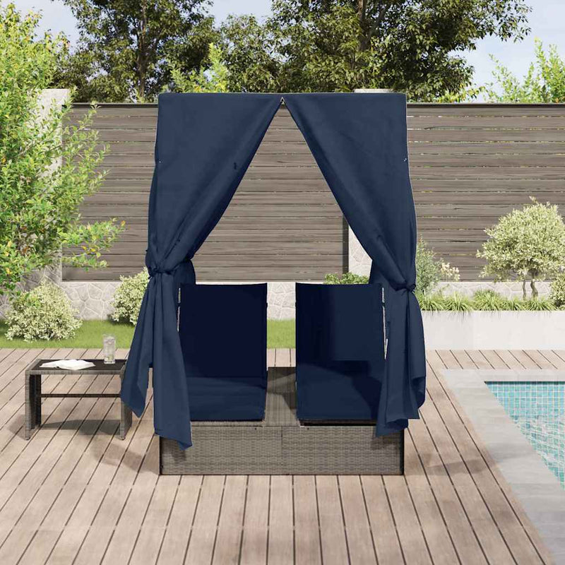 vidaXL Double Sun Lounger with Roof Grey 205 x 129 x 200 cm PE rattan