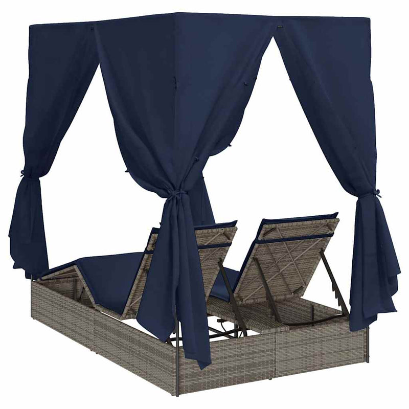 vidaXL Double Sun Lounger with Roof Grey 205 x 129 x 200 cm PE rattan