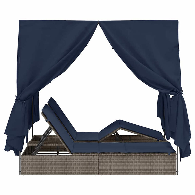 vidaXL Double Sun Lounger with Roof Grey 205 x 129 x 200 cm PE rattan