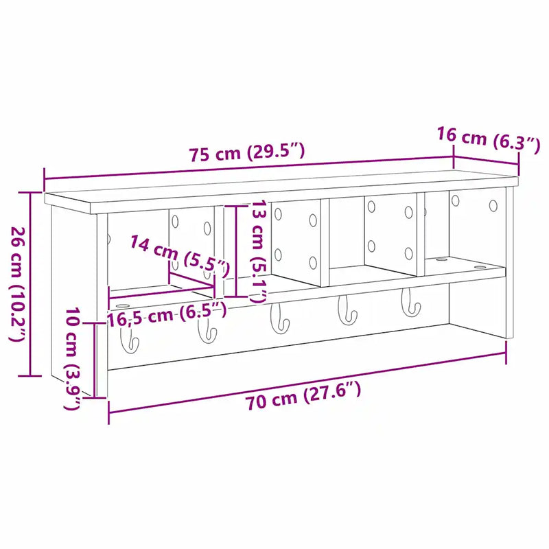 Wall-Mounted Coat Rack White 75 x 16 x 26 cm Engineered wood