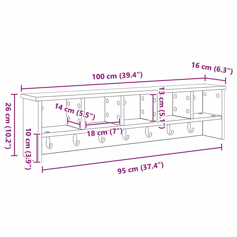 Wall-Mounted Coat Rack White 100 x 16 x 26 cm Engineered wood