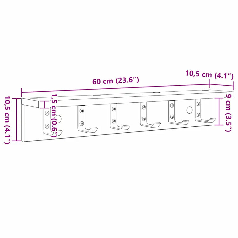 Wall-Mounted Coat Rack Wall-mounted White 60 x 10,5 x 10,5 cm