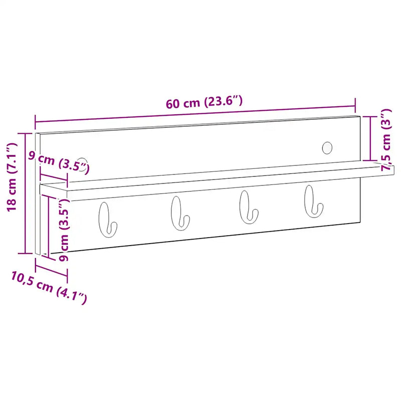 Wall-Mounted Coat Rack White 60 x 10,5 x 18 cm Engineered wood