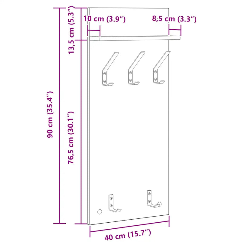 Wall-Mounted Coat Rack White 40 x 10 x 90 cm Engineered wood