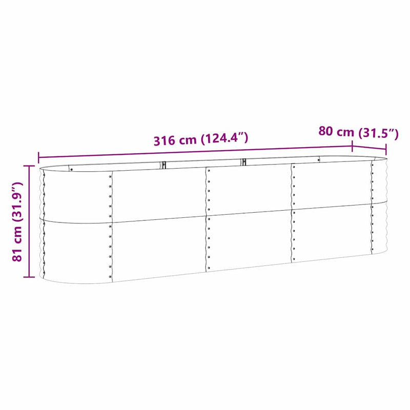 vidaXL Garden Raised Bed Brown 320 x 80 x 81 cm Steel