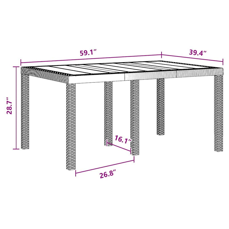 vidaXL Garden Dining Table Anthracite 150 x 100 x 73 cm Poly Rattan