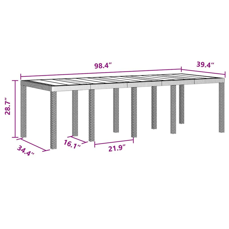vidaXL Garden Table Anthracite 250 x 100 x 73 cm Poly Rattan