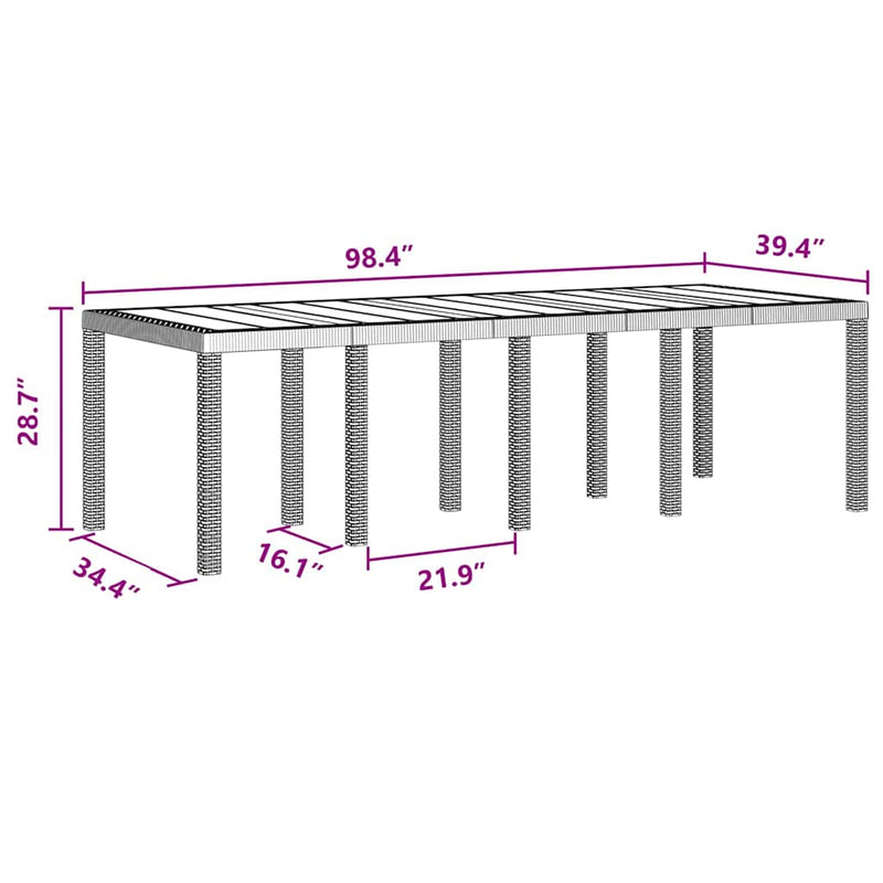 vidaXL Garden Table Anthracite 250 x 100 x 73 cm Poly Rattan
