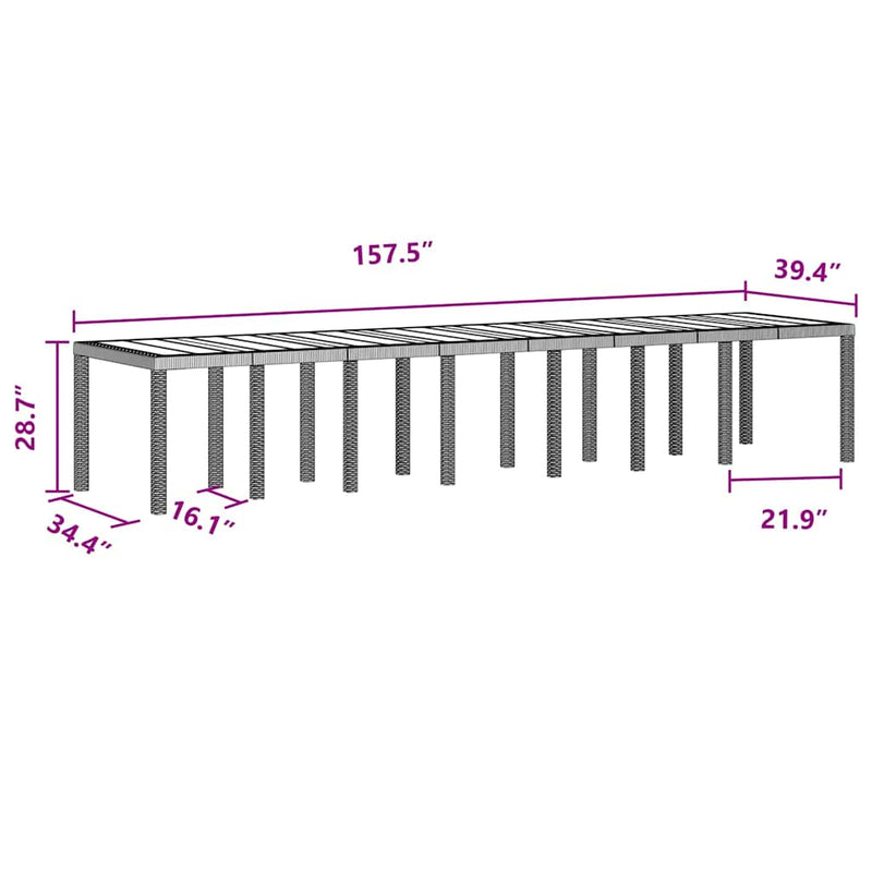 vidaXL Garden Table Anthracite 400 x 100 x 73 cm Poly Rattan