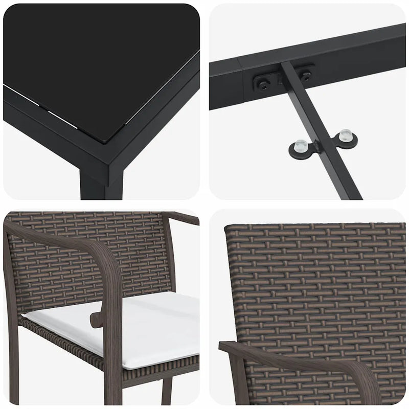 Garden Dining Set 3 pcs Brown and Black PE Rattan