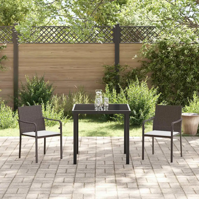 Garden Dining Set 3 pcs Brown and Black PE Rattan