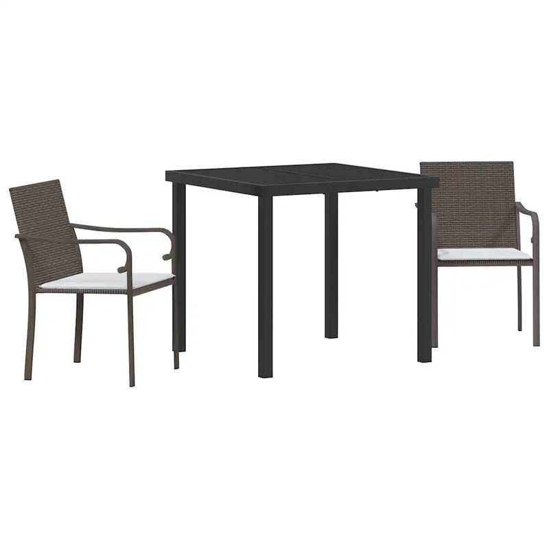 Garden Dining Set 3 pcs Brown and Black PE Rattan