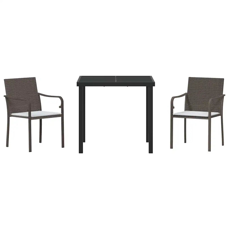 Garden Dining Set 3 pcs Brown and Black PE Rattan