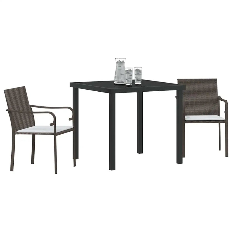 Garden Dining Set 3 pcs Brown and Black PE Rattan