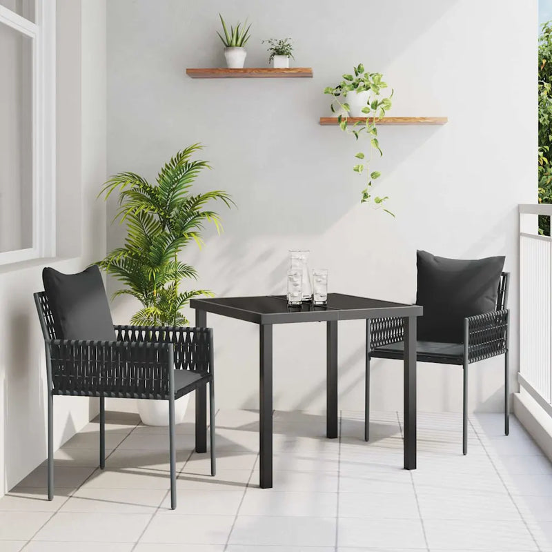 Garden Dining Set 3 pcs Black and Grey PE Rattan