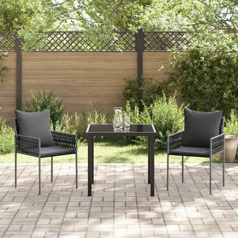 Garden Dining Set 3 pcs Black and Grey PE Rattan