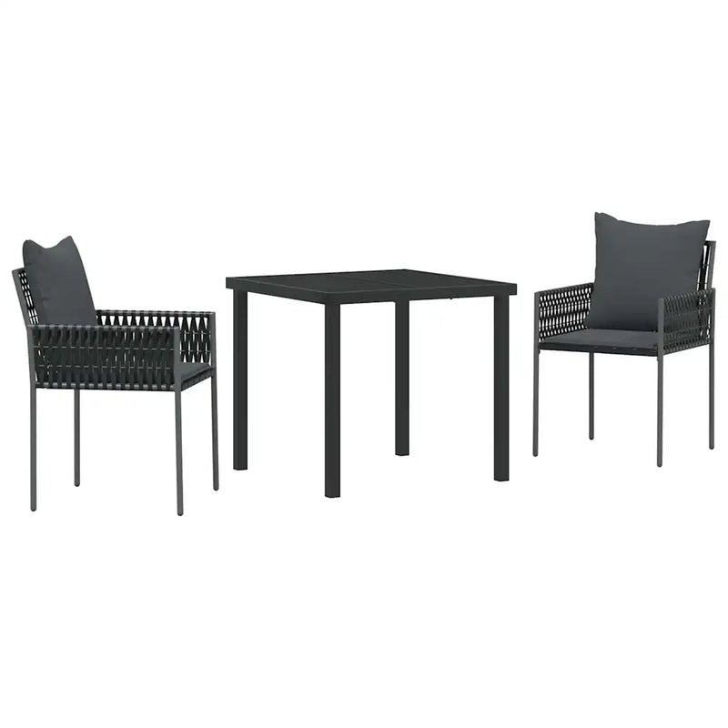 Garden Dining Set 3 pcs Black and Grey PE Rattan