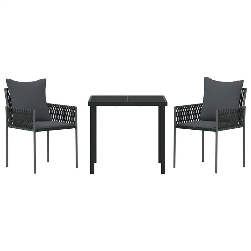 Garden Dining Set 3 pcs Black and Grey PE Rattan