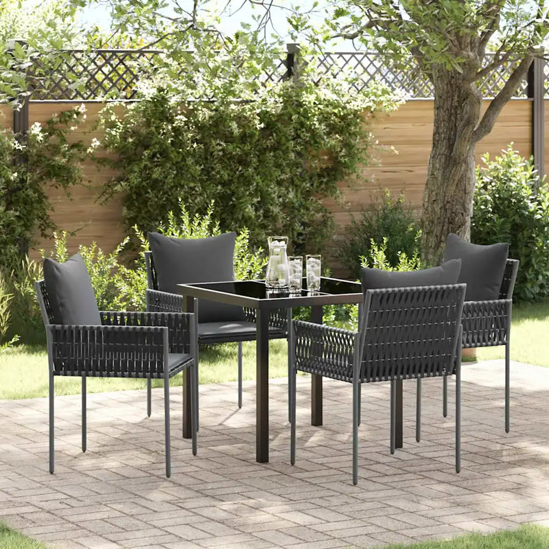 Garden Dining Set 5 pcs Black and Grey PE Rattan