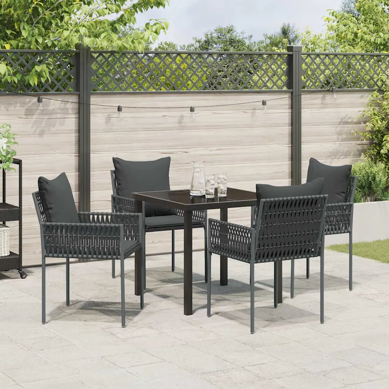 Garden Dining Set 5 pcs Black and Grey PE Rattan
