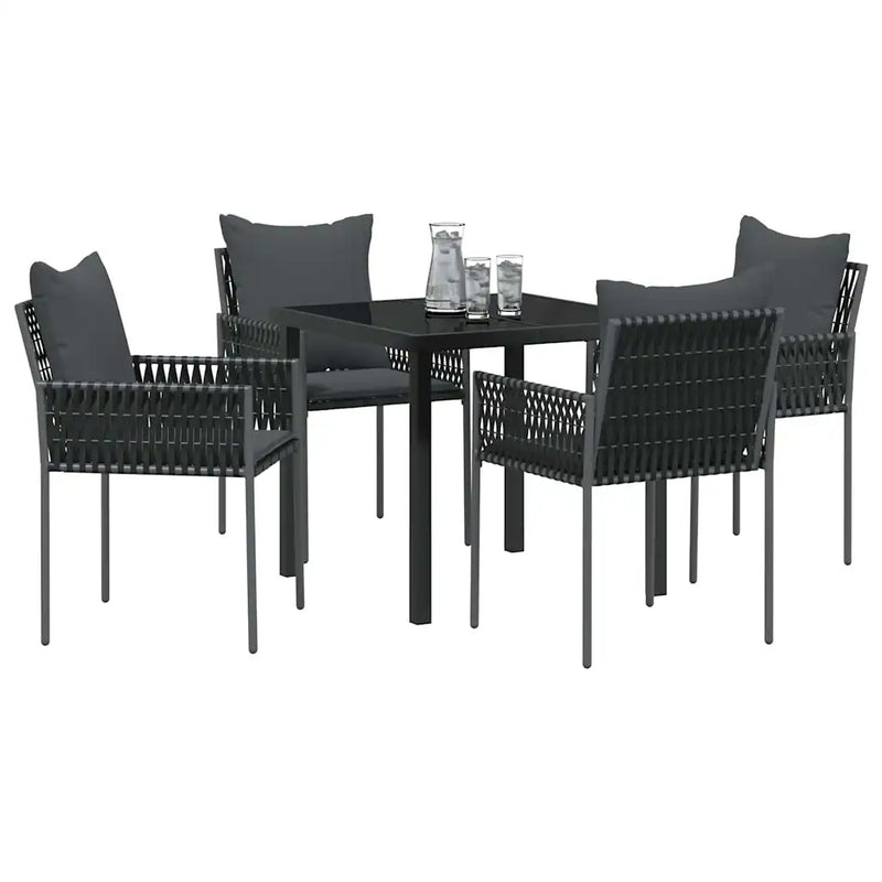 Garden Dining Set 5 pcs Black and Grey PE Rattan