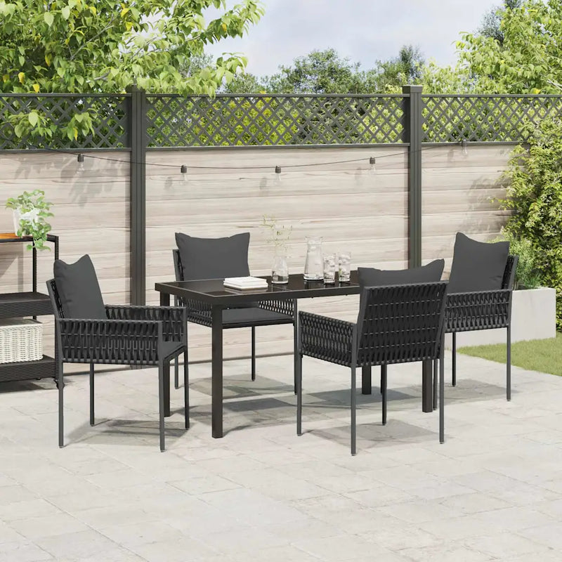 Garden Dining Set 5 pcs Black and Grey PE Rattan