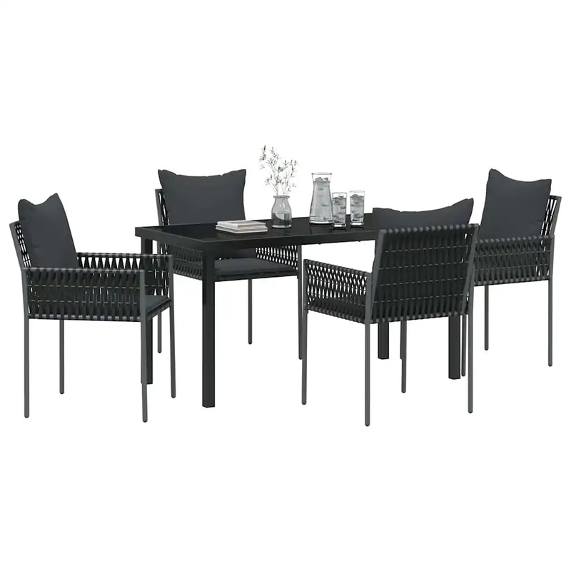 Garden Dining Set 5 pcs Black and Grey PE Rattan