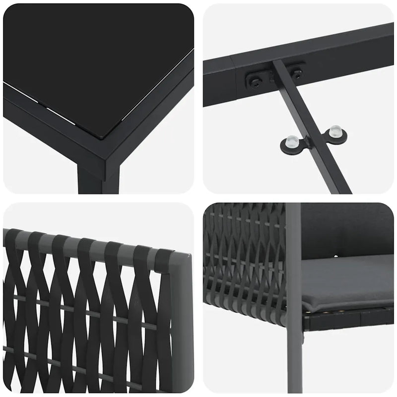 Garden Dining Set 5 pcs Black and Grey PE Rattan