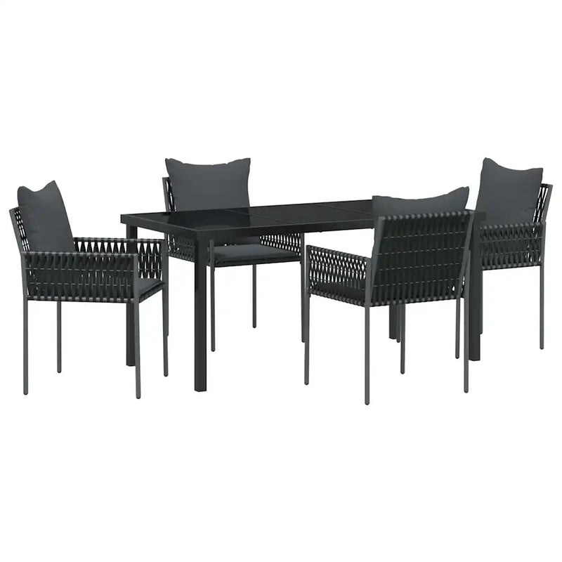 Garden Dining Set 5 pcs Black and Grey PE Rattan