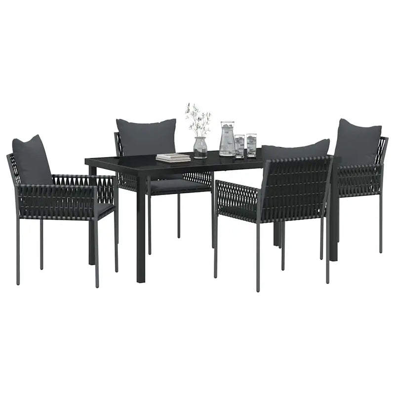 Garden Dining Set 5 pcs Black and Grey PE Rattan
