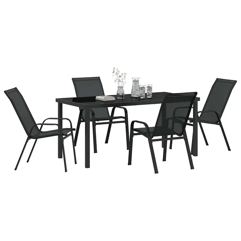 Garden Dining Set 5 pcs Black Powder-coated Steel