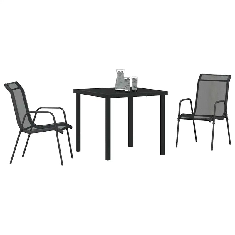 Garden Dining Set 3 pcs Black Powder-Coated Steel