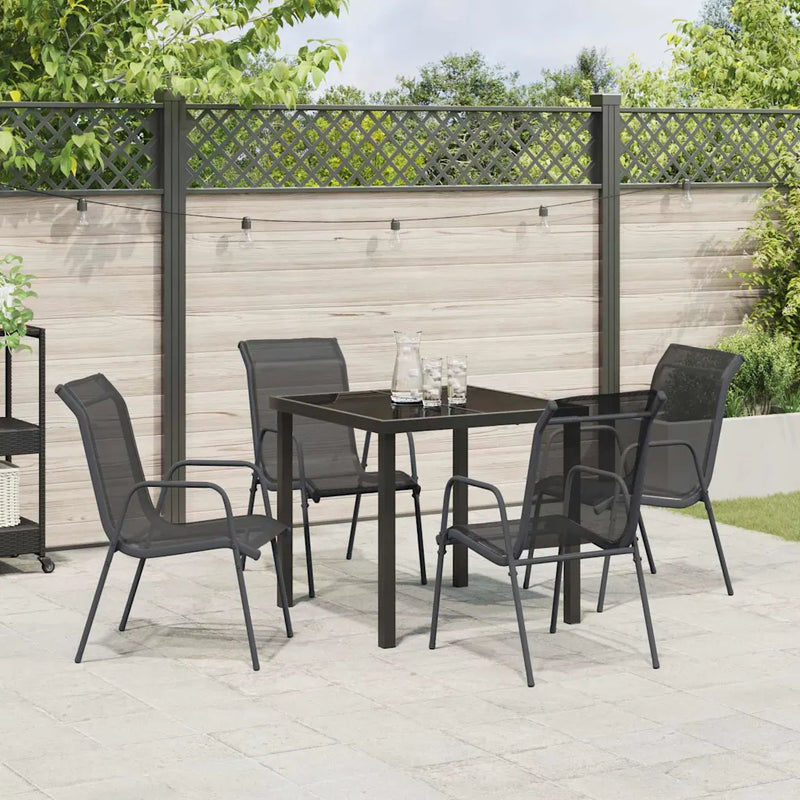 Garden Dining Set 5 pcs Black Powder-Coated Steel