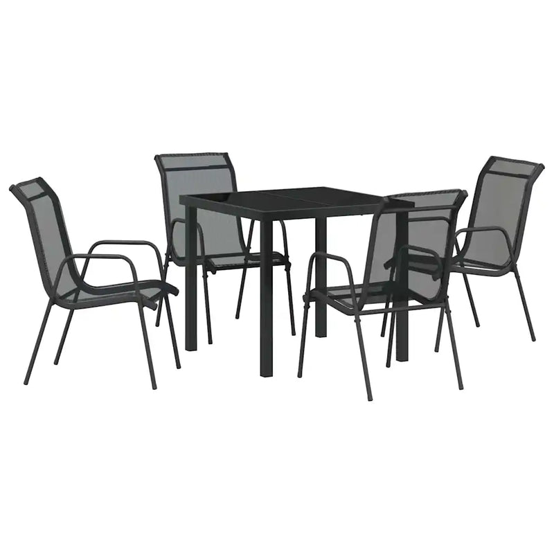 Garden Dining Set 5 pcs Black Powder-Coated Steel