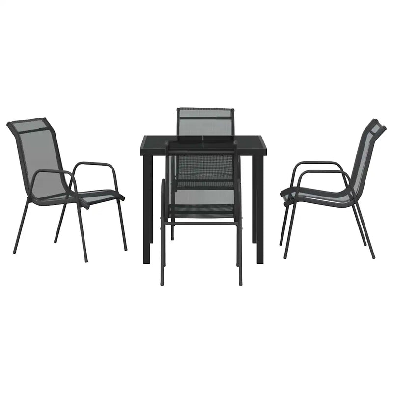 Garden Dining Set 5 pcs Black Powder-Coated Steel